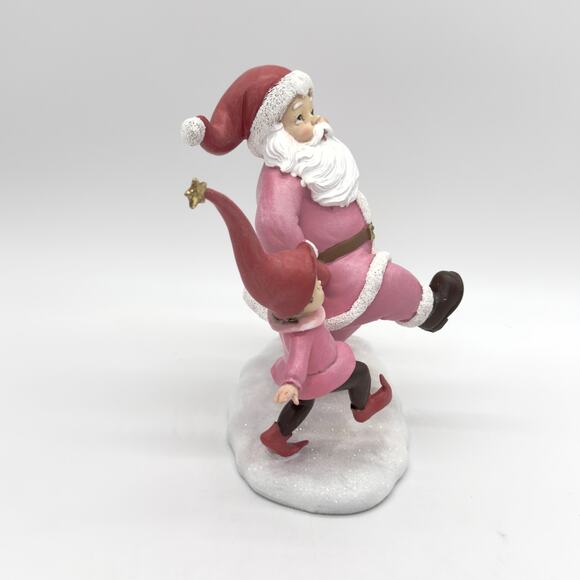 December Diamonds Retro Pink Dancing Santa Claus With Elves Christmas Figure NEW - Picture 9 of 11